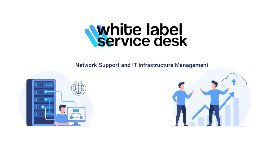 Illustration of IT professionals managing network servers and infrastructure, representing WLSD’s network support and IT infrastructure management services.